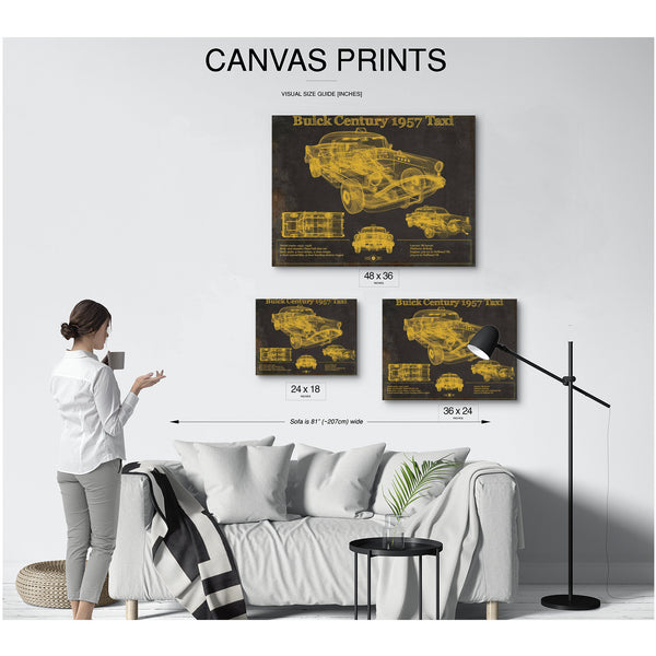 1957 Buick Century Taxi Blueprint Dark Art Print displayed on a wall