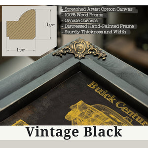 Vintage Black frame corner detail, 1.5 inch ornate wood moulding, 1957 Buick Century Taxi Blueprint Dark Art Print