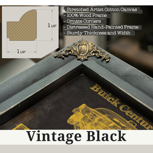 Vintage Black frame corner detail, 1.5 inch ornate wood moulding, 1957 Buick Century Taxi Blueprint Dark Art Print