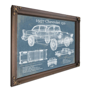 1957 Buick Century Taxi Blueprint Dark Art Print in a Bourbon stained wood frame with antique gold corners