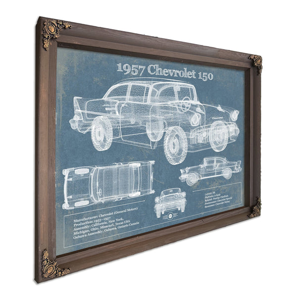 1957 Buick Century Taxi Blueprint Dark Art Print in a Bourbon stained wood frame with antique gold corners