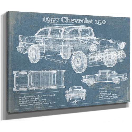 1957 Buick Century Taxi Blueprint Dark Art Print as a stretched canvas wrap with gallery wrapped edges