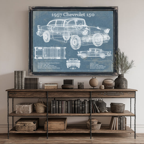 1957 Buick Century Taxi Blueprint Dark Art Print canvas print size guide 24x18 36x24 48x36 inches