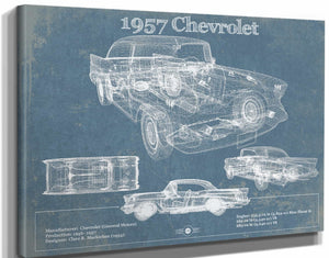 14" x 11" / Stretched Canvas Wrap Cutler West 1957 Chevrolet Bel Air Sport Coupé Blueprint Vintage Auto Print