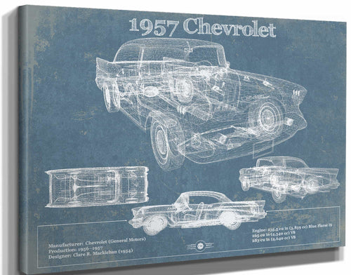 14" x 11" / Stretched Canvas Wrap Cutler West 1957 Chevrolet Bel Air Sport Coupé Blueprint Vintage Auto Print