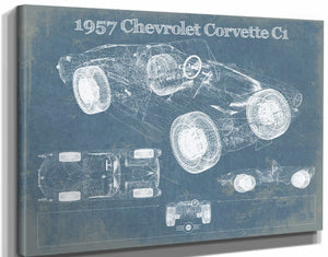 14" x 11" / Stretched Canvas Wrap Cutler West 1957 Chevrolet Corvette C1 Vintage Blueprint Auto Print
