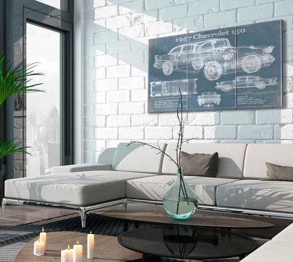 Cutler West 1957 Chevrolet One-Fifty (or 150) 4-Door Sedan Blueprint Vintage Auto Print