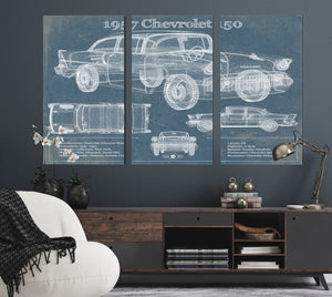 Cutler West 1957 Chevrolet One-Fifty (or 150) 4-Door Sedan Blueprint Vintage Auto Print