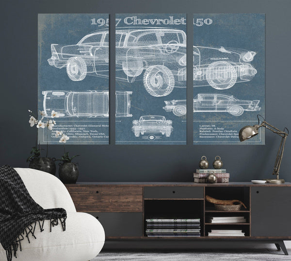 Cutler West 1957 Chevrolet One-Fifty (or 150) 4-Door Sedan Blueprint Vintage Auto Print