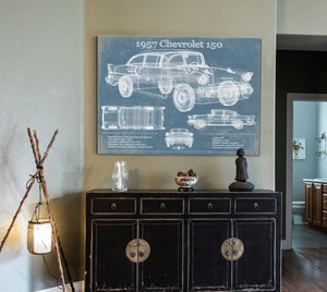 Cutler West 1957 Chevrolet One-Fifty (or 150) 4-Door Sedan Blueprint Vintage Auto Print