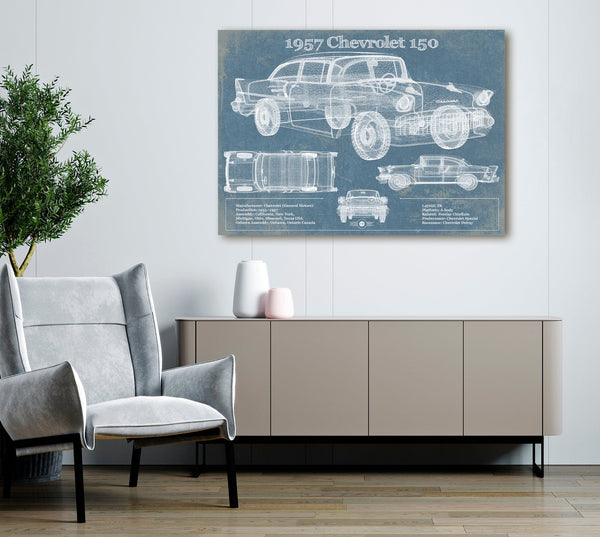 Cutler West 1957 Chevrolet One-Fifty (or 150) 4-Door Sedan Blueprint Vintage Auto Print