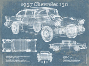 14" x 11" / Unframed Cutler West 1957 Chevrolet One-Fifty (or 150) 4-Door Sedan Blueprint Vintage Auto Print
