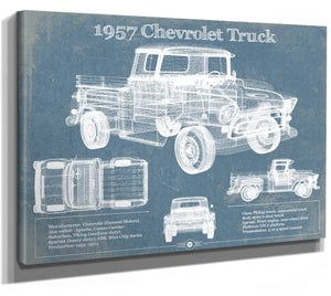 14" x 11" / Stretched Canvas Wrap Cutler West 1957 Chevrolet Truck Vintage Blueprint Auto Print