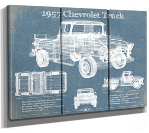 36" x 24" / 3 Panel Canvas Wrap Cutler West 1957 Chevrolet Truck Vintage Blueprint Auto Print