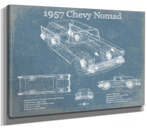 14" x 11" / Stretched Canvas Wrap Cutler West 1957 Chevy Nomad Vintage Blueprint Auto Print