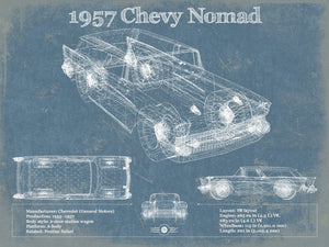 14" x 11" / Unframed Cutler West 1957 Chevy Nomad Vintage Blueprint Auto Print
