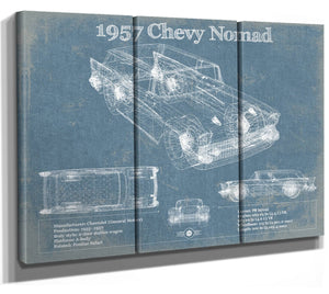 36" x 24" / 3 Panel Canvas Wrap Cutler West 1957 Chevy Nomad Vintage Blueprint Auto Print