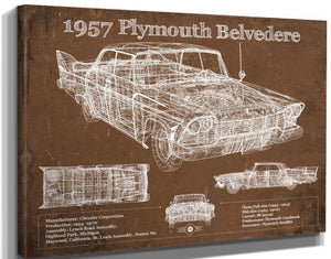 14" x 11" / Stretched Canvas Wrap Cutler West 1957 Plymouth Belvedere Vintage Blueprint Auto Print