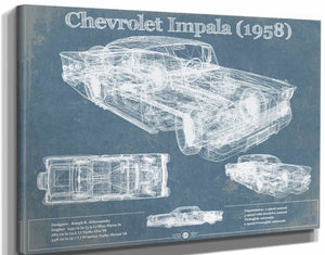 14" x 11" / Stretched Canvas Wrap Cutler West 1958 Chevrolet Impala Blueprint Vintage Auto Print
