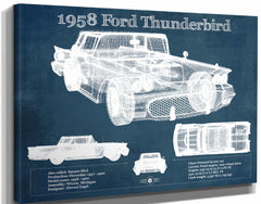 14" x 11" / Stretched Canvas Wrap Cutler West 1958 Ford Thunderbird Vintage Blueprint Auto Print