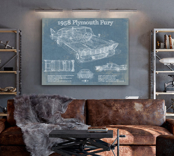 Cutler West 1958 Plymouth Fury Vintage Blueprint Auto Print