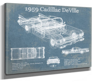 14" x 11" / Stretched Canvas Wrap Cutler West 1959 Cadillac Coupe de Ville Blueprint Vintage Auto Print