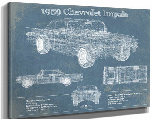 14" x 11" / Stretched Canvas Wrap Cutler West 1959 Chevrolet Impala Blueprint Vintage Auto Print