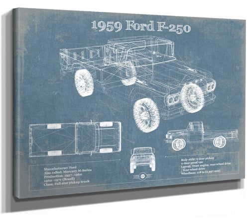 14" x 11" / Stretched Canvas Wrap Cutler West 1959 Ford F-250 Vintage Blueprint Auto Print