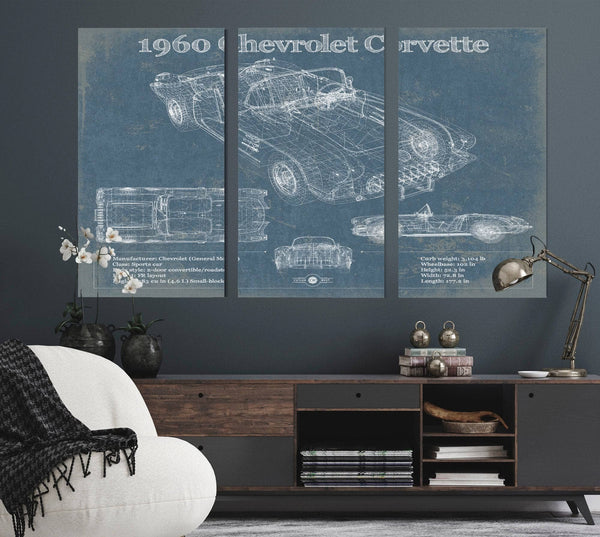 Cutler West 1960 Chevrolet Corvette C1 Blueprint Vintage Auto Print