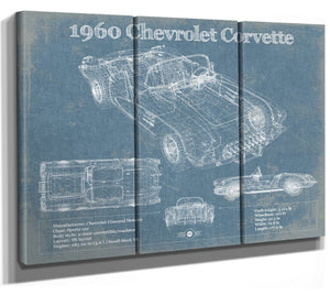 36" x 24" / 3 Panel Canvas Wrap Cutler West 1960 Chevrolet Corvette C1 Blueprint Vintage Auto Print