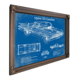 1960 Chevrolet El Camino Blueprint Art Print in a Bourbon stained wood frame with antique gold corners