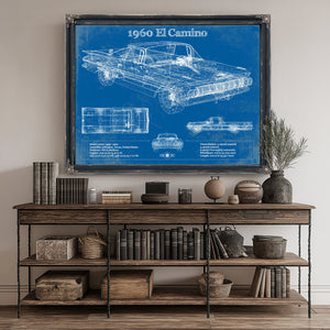 1960 Chevrolet El Camino Blueprint Art Print canvas print size guide 24x18 36x24 48x36 inches