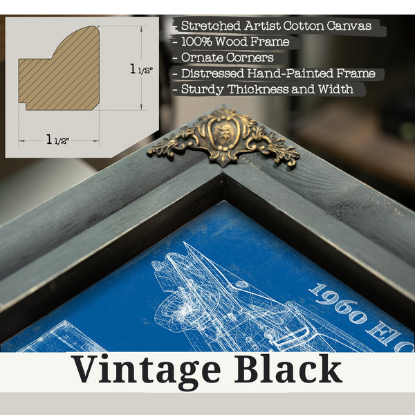 Vintage Black frame corner detail, 1.5 inch ornate wood moulding, 1960 Chevrolet El Camino Blueprint Art Print
