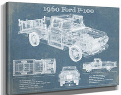 14" x 11" / Stretched Canvas Wrap Cutler West 1960 Ford F-100 Blueprint Vintage Auto Print