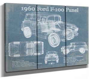 36" x 24" / 3 Panel Canvas Wrap Cutler West 1960 Ford F-100 Panel Truck Vintage Blueprint Auto Print