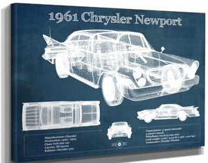 14" x 11" / Stretched Canvas Wrap Cutler West 1961 Chrysler Newport Vintage Blueprint Auto Print