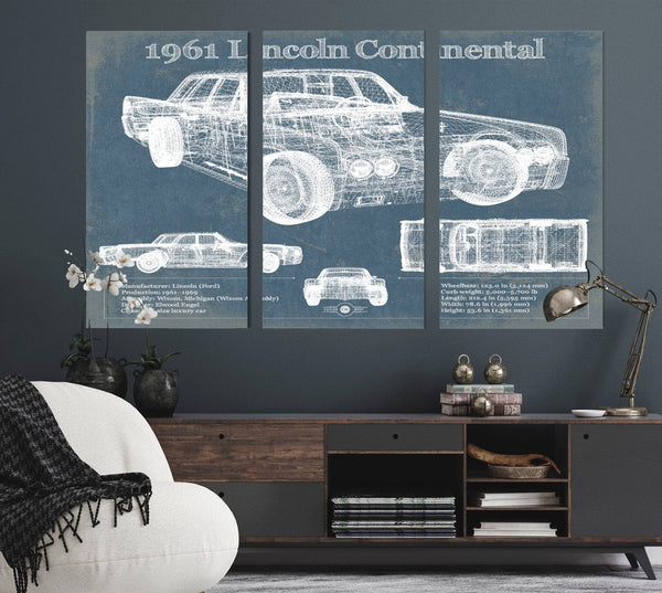 Cutler West 1961 Lincoln Continental Sedan Vintage Blueprint Auto Print
