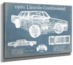 14" x 11" / Stretched Canvas Wrap Cutler West 1961 Lincoln Continental Sedan Vintage Blueprint Auto Print