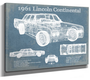 14" x 11" / Stretched Canvas Wrap Cutler West 1961 Lincoln Continental Sedan Vintage Blueprint Auto Print