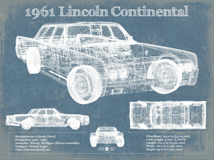 14" x 11" / Unframed Cutler West 1961 Lincoln Continental Sedan Vintage Blueprint Auto Print