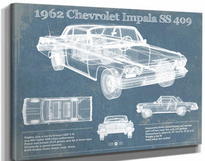 14" x 11" / Stretched Canvas Wrap Cutler West 1962 Chevrolet Impala SS 409 Blueprint Vintage Auto Print