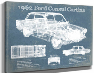 14" x 11" / Stretched Canvas Wrap Cutler West 1962 Ford Consul Cortina Mark I Original Blueprint Art