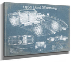 14" x 11" / Stretched Canvas Wrap Cutler West 1962 Ford Mustang Vintage Blueprint Auto Print