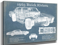 14" x 11" / Stretched Canvas Wrap Cutler West 1963 Buick Riviera Vintage Blueprint Auto Print