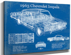 14" x 11" / Stretched Canvas Wrap Cutler West 1963 Chevrolet Impala Blueprint Vintage Auto Print