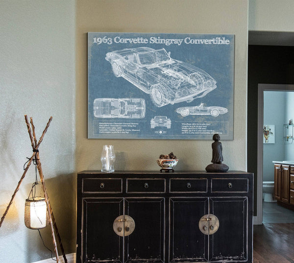 Cutler West 1963 Corvette Stingray Convertible Vintage Blueprint Auto Print