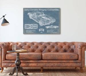 Cutler West 1963 Corvette Stingray Convertible Vintage Blueprint Auto Print