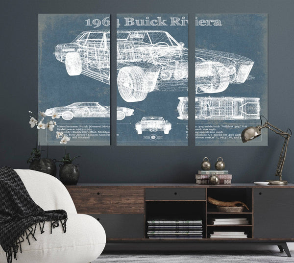 Cutler West 1964 Buick Riviera Vintage Blueprint Auto Print