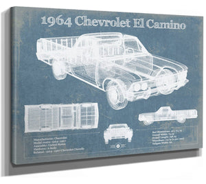 14" x 11" / Stretched Canvas Wrap Cutler West 1964 Chevrolet El Camino Vintage Blueprint Auto Print