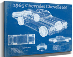 14" x 11" / Stretched Canvas Wrap Cutler West 1965 Chevrolet Chevelle Malibu SS Vintage Blueprint Auto Print